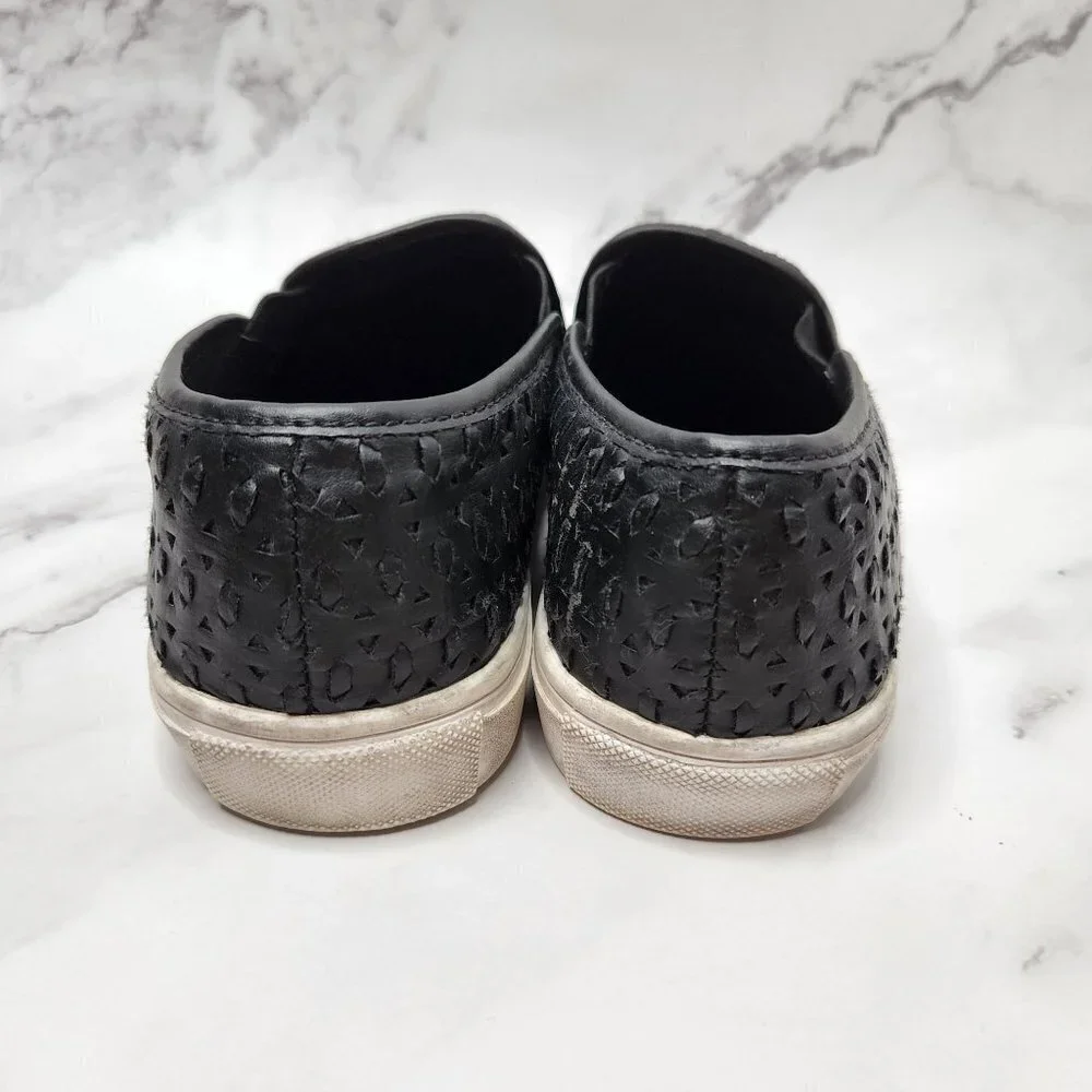 Steve Madden Excel Black Faux Vegan Leather Perforated Slip On Flat Sneaker 7B